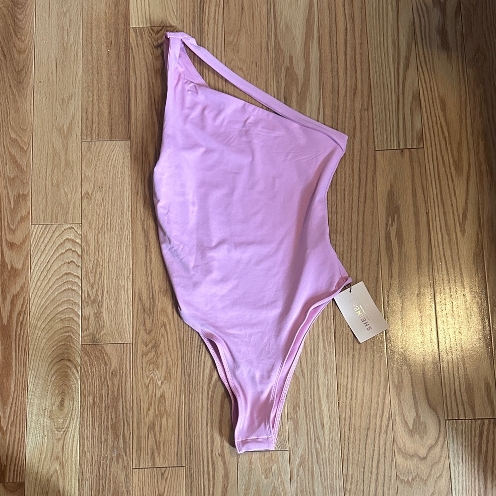 SHEIN Light Pink One-Shoulder Bodysuit
